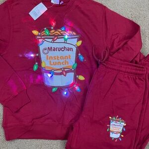 Maruchan Instant Lunch Red christmas light up Sweatshirt and Pants Set